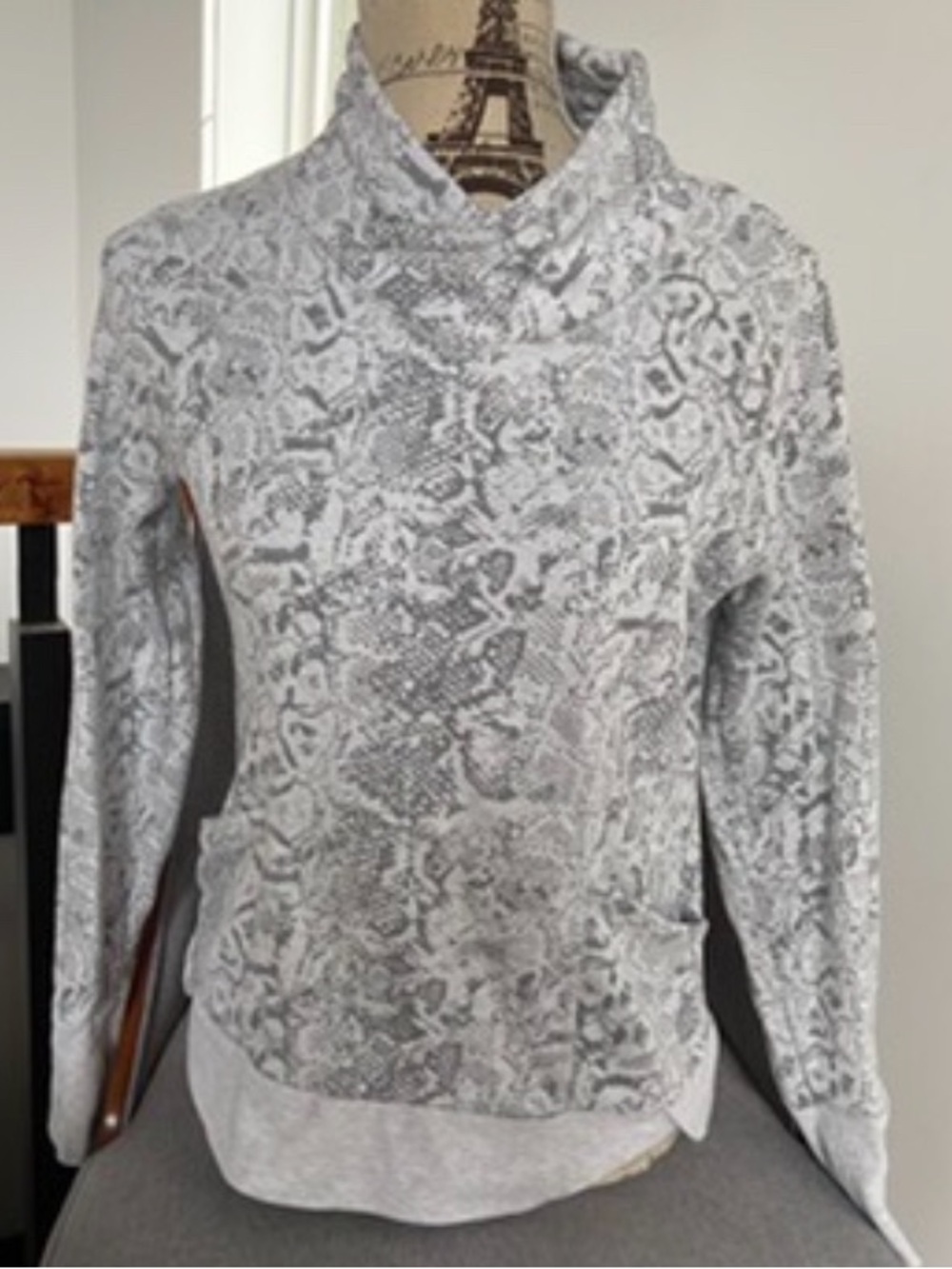 90 Degree By Reflex Gray Snake-Print Funnel Neck Sweater